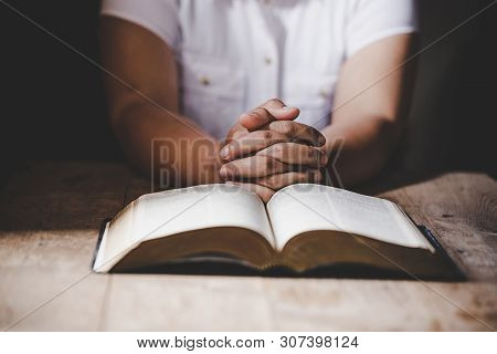 Christian Life Crisis Prayer To God. Woman Pray For God Blessing To Wishing Have A Better Life. Woma