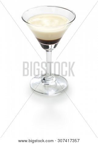 black and white, two color layered cocktail, homemade coffee liqueur and evaporated milk, alfonso13
