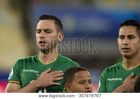 Rio De Janeiro, Brazil - June 18, 2019: Saucedo Pereyra During National Anthem At The  2019 America 
