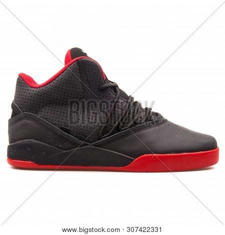 Vienna, Austria - August 25, 2017: Supra Estaban Black And Red Sneaker On White Background.