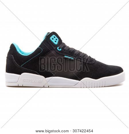 Vienna, Austria - August 25, 2017: Supra Ellington Black And Blue Sneaker On White Background.