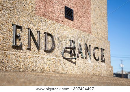 2019 BLADENSBURG MARYLAND USA FEB 25 Peace Cross: The word Endurance on the Bladensburg World War I Memorial built by the American Legion for Prince Georges County soldiers who died in the Great War.