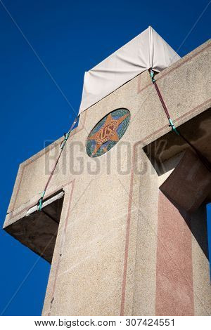 2019 BLADENSBURG MARYLAND USA FEB 25 Peace Cross: Close up of the Bladensburg World War I Memorial built by the American Legion 1919-1925 for Prince Georges County soldiers who died in the Great War.