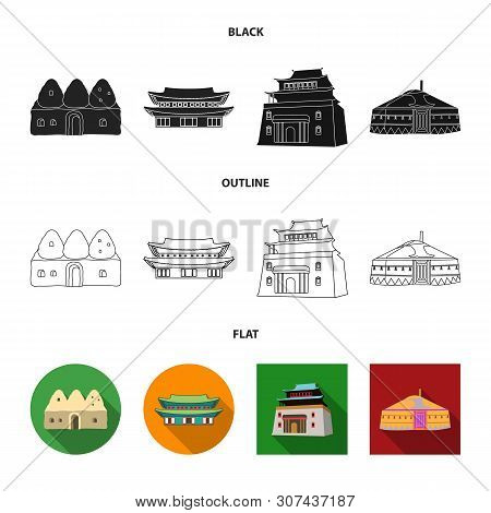 Isolated Object Of Town And Chinatown Logo. Set Of Town And Asian Vector Icon For Stock.