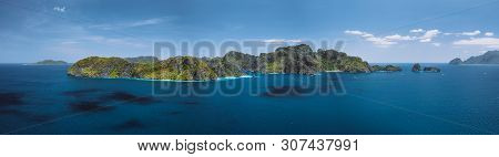 Breathtaking Aerial Panorama Of Tropical Paradise Miniloc Island, El Nido, Palawan, Philippines. Mos