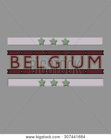 Belgium Graphic Word.  Trendy Muted Colors Of Dustry Mauve Pink, Sage Green, Burgandy And Taupe For 