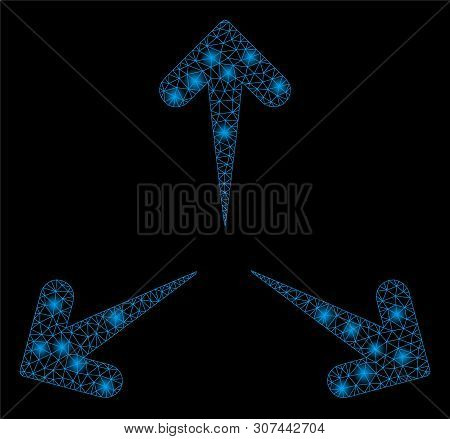 Glowing Mesh Expand Arrows With Glare Effect. Abstract Illuminated Model Of Expand Arrows Icon. Shin
