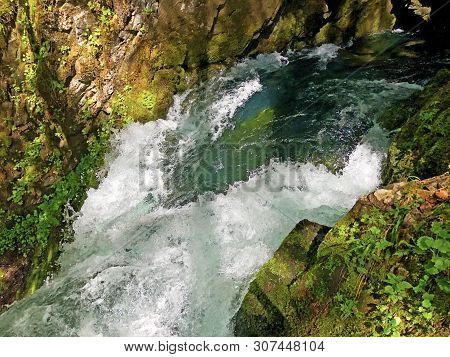 The Cave And The Source Hundsloch By The Alpine Lake Wagitalersee Or Waegitalersee, Innerthal - Cant
