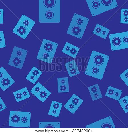 Blue Stereo Speaker Icon Isolated Seamless Pattern On Blue Background. Sound System Speakers. Music 