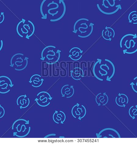 Blue Return Of Investment Icon Isolated Seamless Pattern On Blue Background. Money Convert Icon. Ref