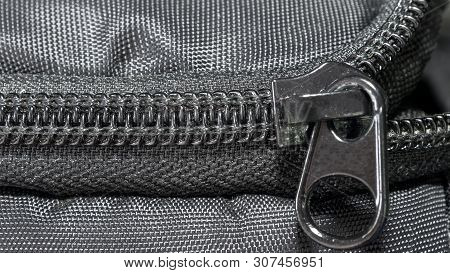 Close Up Of Nylon Black Bag Zipper