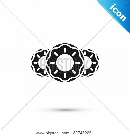 Black Donut With Sweet Glaze Icon Isolated On White Background. Vector Illustration