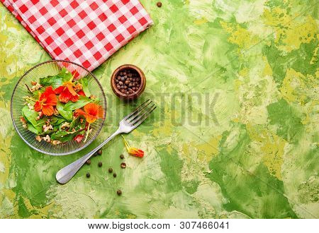 Salad With Flowers Of Nasturtium