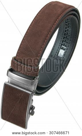 Men Snail-strap Brown Suede Belt Isolated On Transparent Background
