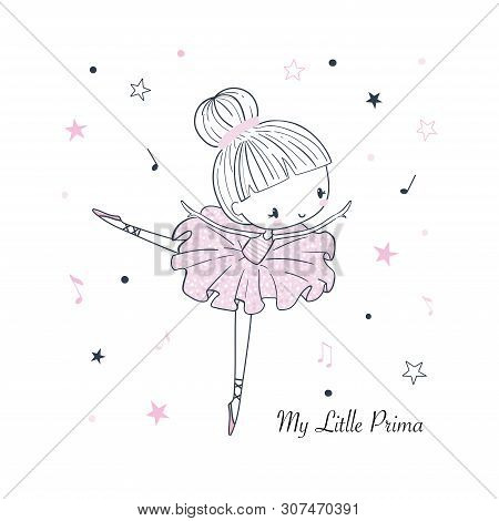 Cute Little Dancing Ballerina. Simple Linear Isolated Vector Graphic On A White Background. Fashion 