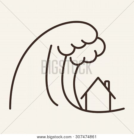 Tsunami Line Icon. Seismic Seawave, Earthquake, Tectonic Plates Displacement. Climate Concept. Vecto