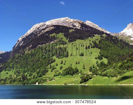 The Schiberg Mountain Above The Wagital Valley Or Waegital And The Wagitalersee Alpine Lake (waegita