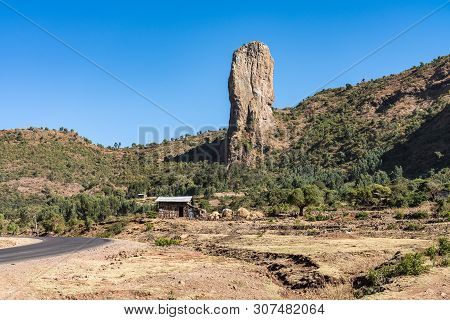 Landscape View On The Road From Gondar To The Simien Mountains Near Addis Zemen, Ethiopia, Africa