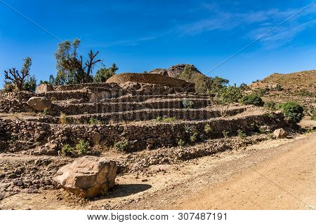 Landscape In Gheralta In Tigray, Northern Ethiopia, Africa. Trip From Axum To Gheralta