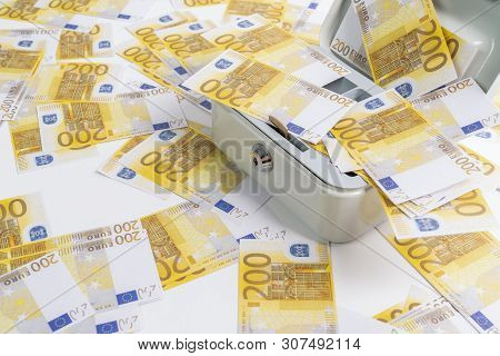 Many 200 Euros Of Banknotes Scattered Over A Petty Cash