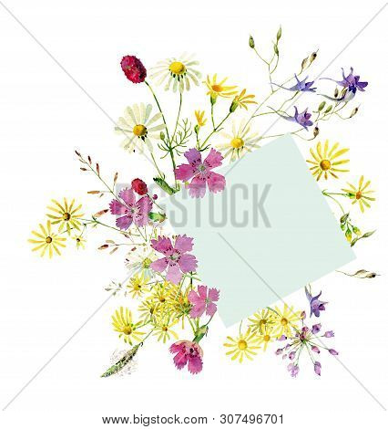 Square Flower Frame On A White Background