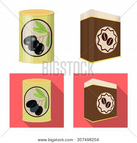 Vector Illustration Of Can And Food Symbol. Set Of Can And Package Stock Vector Illustration.