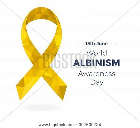 Golden Low Poly Albino Awareness Ribbon, Devoted To World Albinism Awareness Day Isolated On White. 