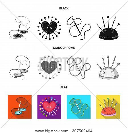 Vector Illustration Of Pin And Sewing Sign. Collection Of Pin And Sketch Vector Icon For Stock.