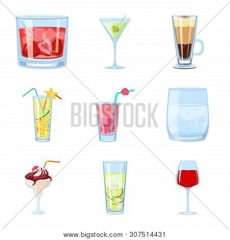 Vector Illustration Of Cocktail And Drink Sign. Set Of Cocktail And Ice Vector Icon For Stock.