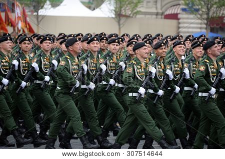 Moscow, Russia - May 9, 2019:soldiers Of The 4th Guards Tank Cantemir Division During The Parade On 