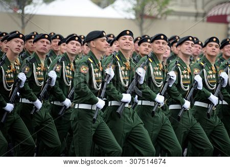 Moscow, Russia - May 9, 2019:soldiers Of The 4th Guards Tank Cantemir Division During The Parade On 