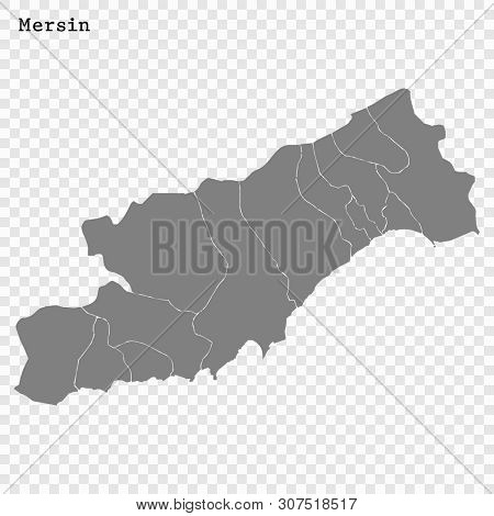 High Quality Map Of Mersin Is A Province Of Turkey, With Borders Of The Districts
