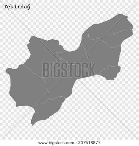 High Quality Map Of Tekirdag Is A Province Of Turkey, With Borders Of The Districts
