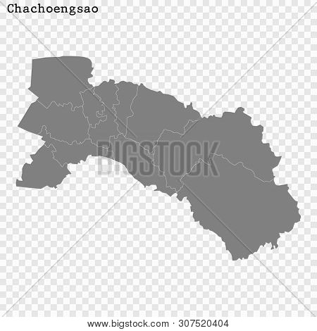 High Quality Map Of Chachoengsao Is A Province Of Thailand, With Borders Of The Districts