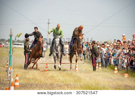 Demonstration Of Cossacks Ability Of Representatives To Stay In Saddle And Perform Tricks On Horseba