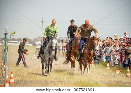 Demonstration Of Cossacks Ability Of Representatives To Stay In Saddle And Perform Tricks On Horseba