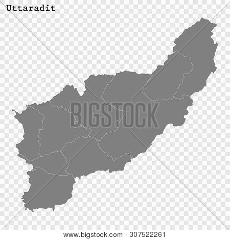 High Quality Map Of Uttaradit Is A Province Of Thailand, With Borders Of The Districts