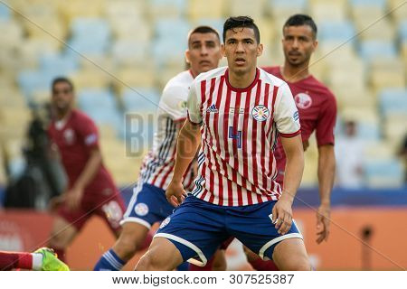 Rio De Janeiro, Brazil - June 16, 2019: F. Balbuena Of Paraguay Kicks The Ball During The 2019 Ameri