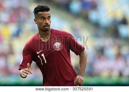 Rio De Janeiro, Brazil - June 16, 2019: Akram Afif Of Qatar Kicks The Ball During The 2019 America C