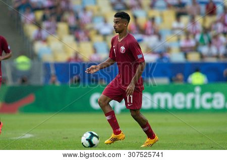 Rio De Janeiro, Brazil - June 16, 2019: Akram Afif Of Qatar Kicks The Ball During The 2019 America C