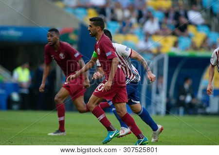 Rio De Janeiro, Brazil - June 16, 2019: Hassan Al Haidos Of Qatar Kicks The Ball During The 2019 Ame