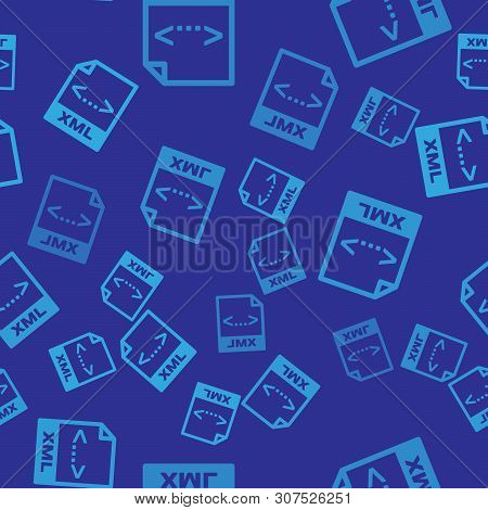 Blue Xml File Document Icon. Download Xml Button Icon Isolated Seamless Pattern On Blue Background. 