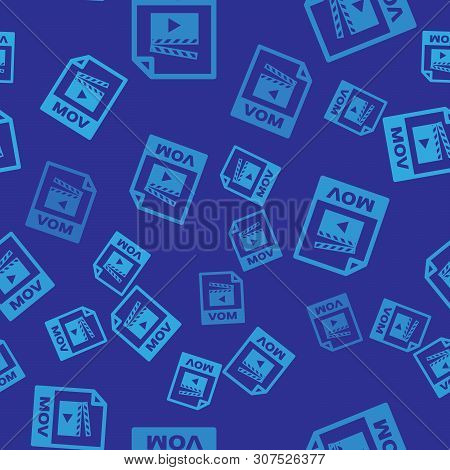 Blue Mov File Document Icon. Download Mov Button Icon Isolated Seamless Pattern On Blue Background. 