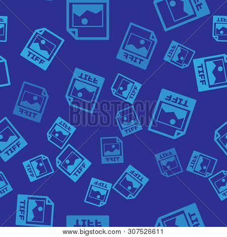 Blue Tiff File Document Icon. Download Tiff Button Icon Isolated Seamless Pattern On Blue Background
