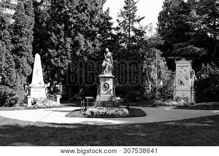 Vienna, Austria - August 24, 2014:  Tombstone Of The Famous Musicians Beethoven Mozart And Schubert 