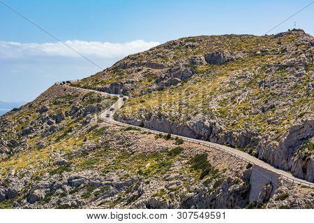 Scenic Road To Reach The Lighthouse At Cap De Formentor In The Coast Of North Mallorca, Balearic Isl
