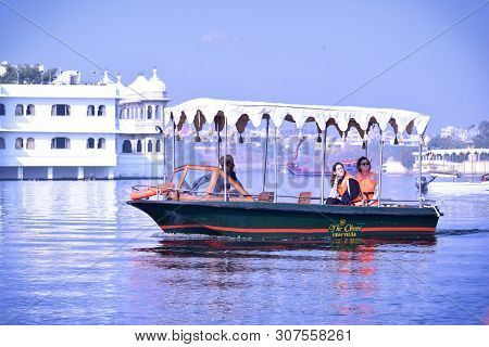 Udaipur, Rajasthan / India: 21 June 2019: Abstract Background Of Boat Ride On Lake Pichola, Udaipur,