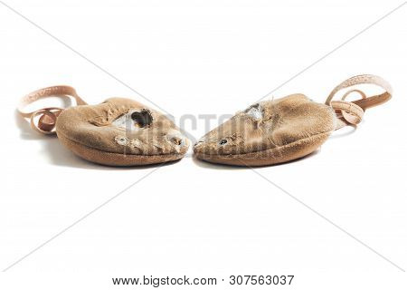 Shoes For Rhythmic Gymnastics Very Worn Active Use, A Lot Of Training Isolated On White Background