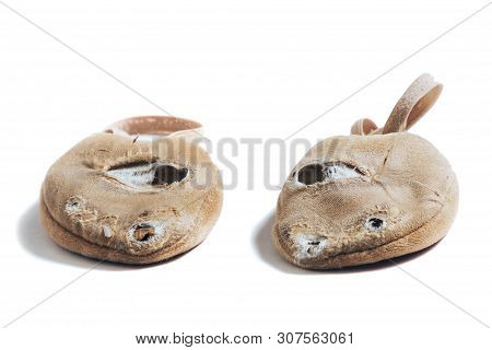 Shoes For Rhythmic Gymnastics Very Worn Lot Of Training Isolated On White Background