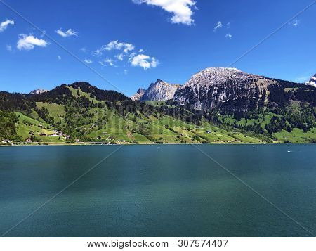 Tierberg, Bockmattli And Schiberg Mountains Above The Valley Wagital Or Waegital And Lapine Lake Wag